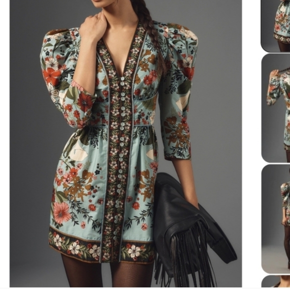 FARM Rio Light Blue Floral Puff-Sleeve Mini Dress - Picture 5 of 6